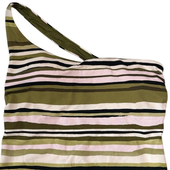 Seafolly Sun Stripe Green One Shoulder One-Piece Swimsuit - Picture 9 of 16